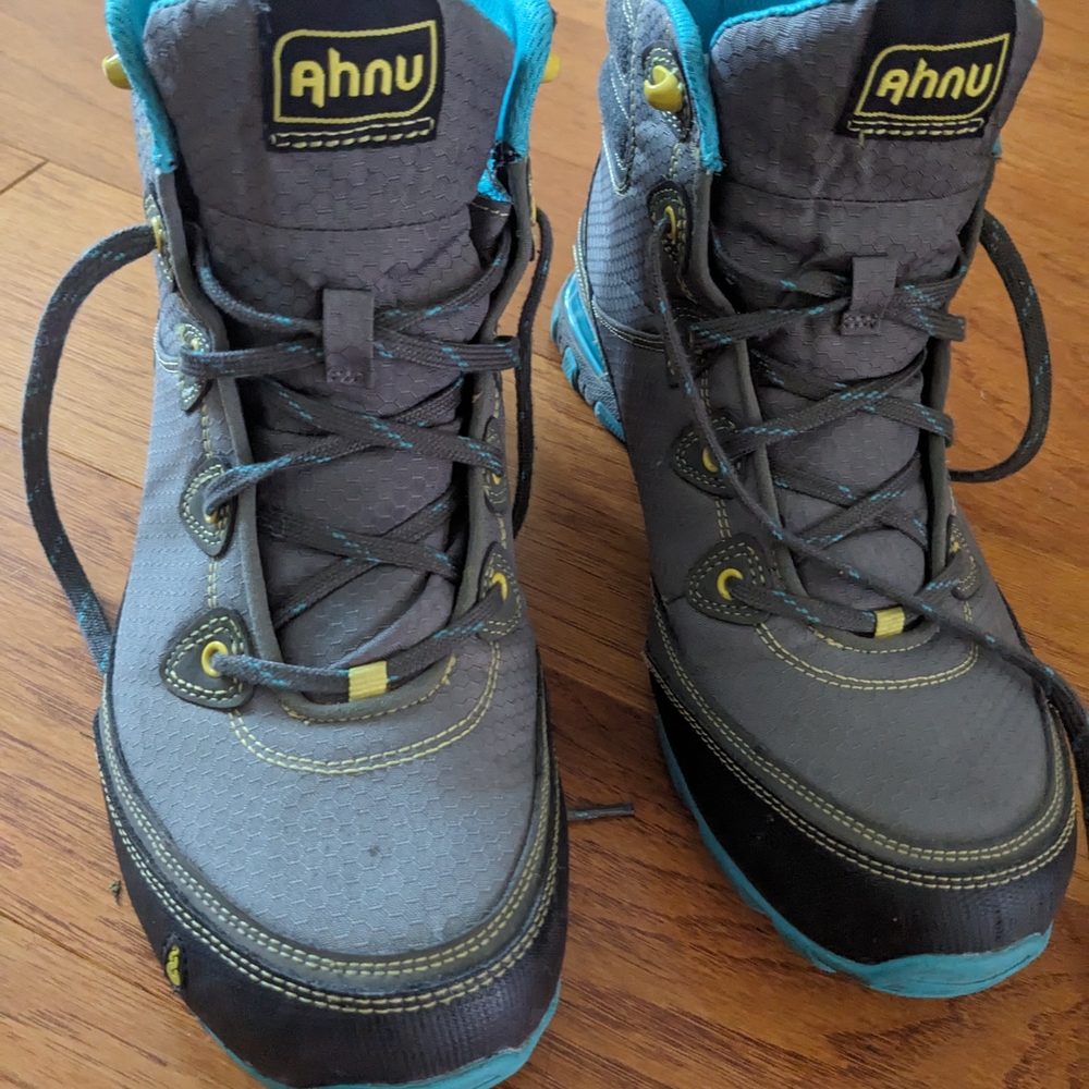 Ahnu Gray and Blue Hiking Boots